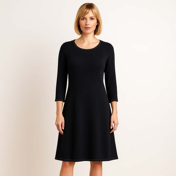 Nicole Miller New York Black Knit Sweater Dress L Wool Blend Minimalist Classic - Picture 1 of 7